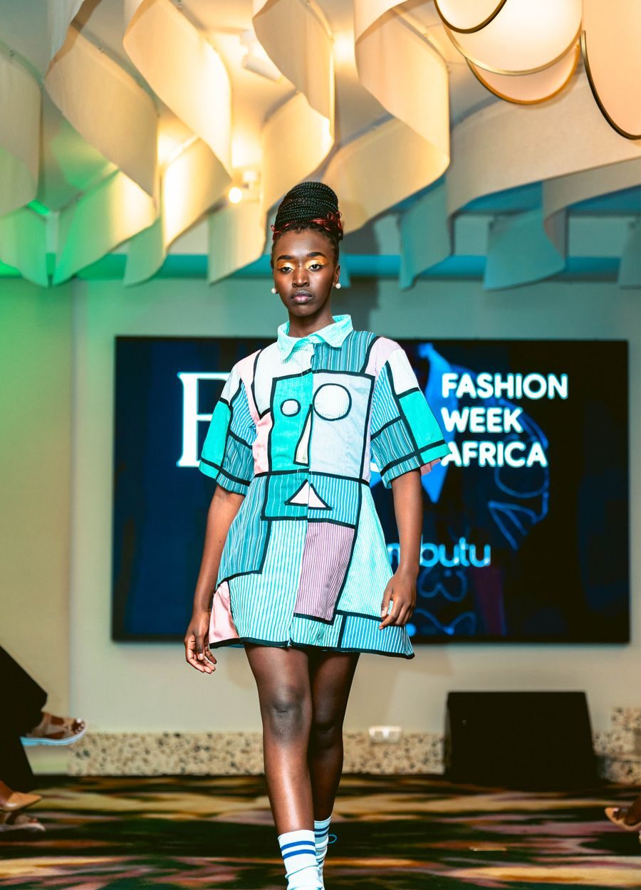 African Bauhaus, Look 1: Bauhaus Patchwork Shirt Dress