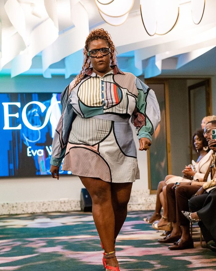 African Bauhaus, Look 7: Bauhaus Colour-Block Shirt & Skirt