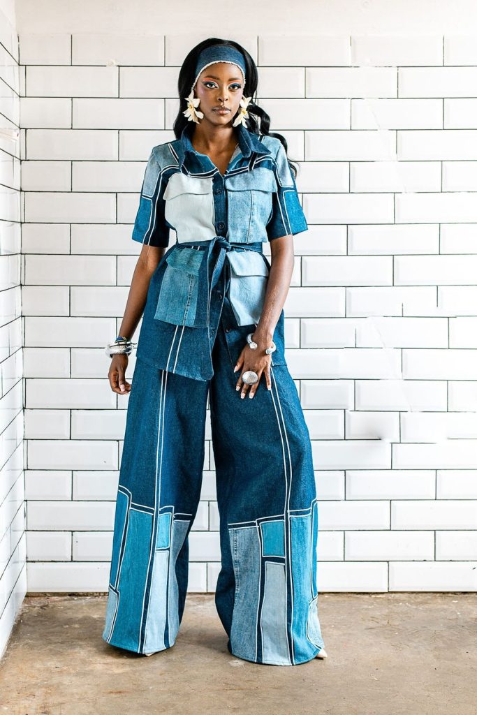 Denim Cinema, Look 2: Patchwork Cargo Shirt & Wide Leg Pants