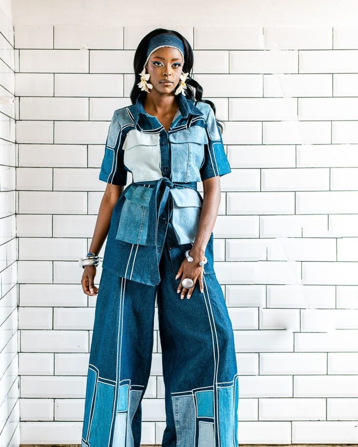 Denim Cinema, Look 2: Patchwork Cargo Shirt & Wide Leg Pants