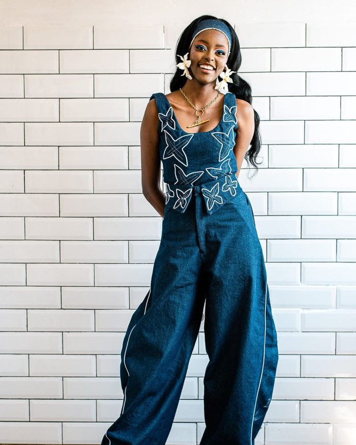 Denim Cinema, Look 5: Embroidered Denim Corset & Barrel Denim Pants