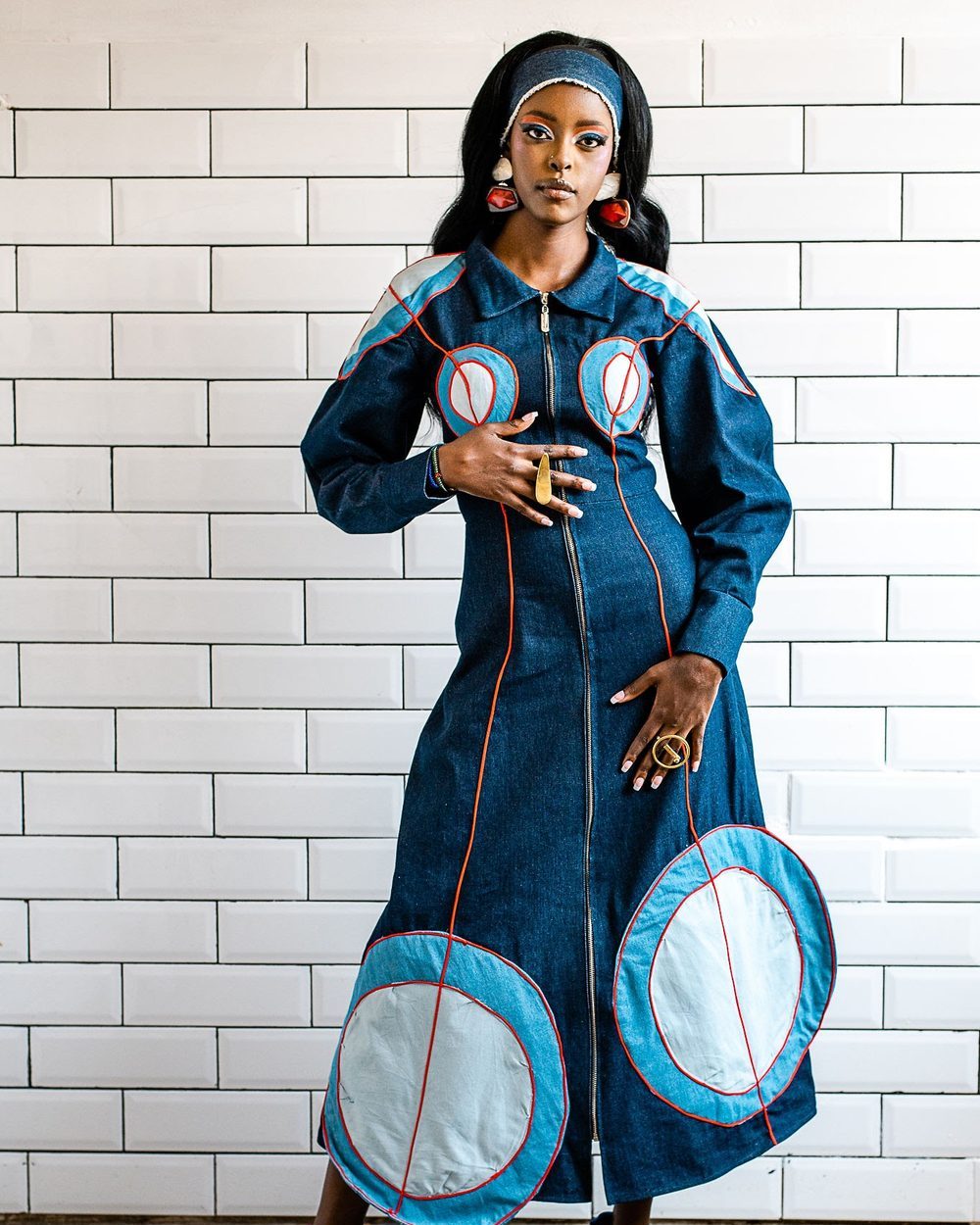Denim Cinema, Look 10: Orbit Appliqué Denim Coat Dress