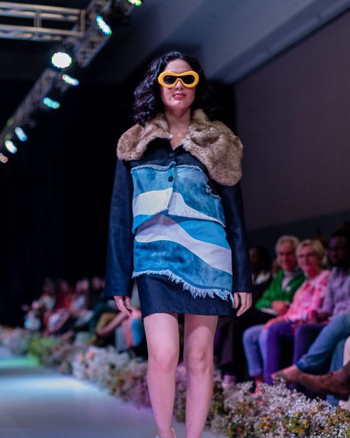 Florence, Look 6: Faux Fur Collar Jacket & Marble Patchwork Skirt