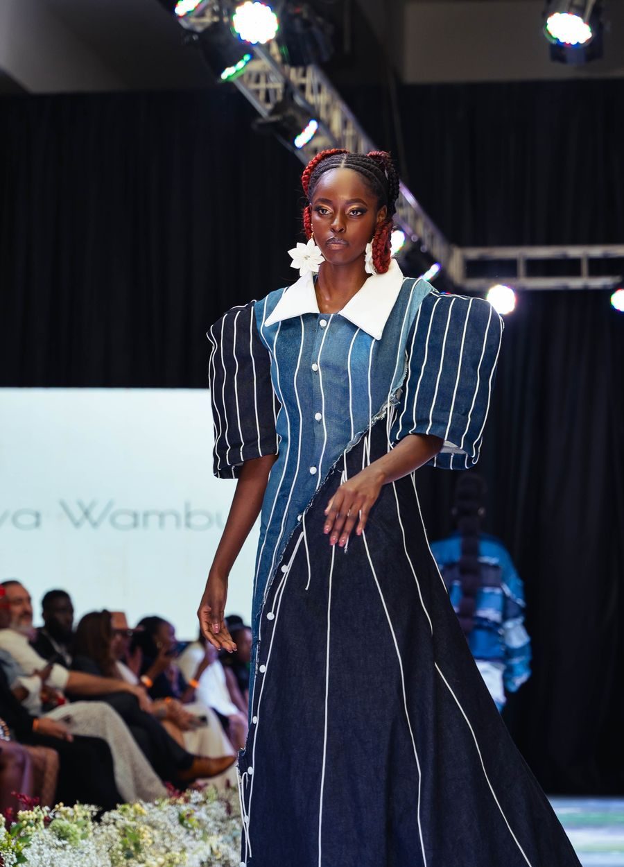 Florence, Look 9: Striped Two-Tone Denim Gown