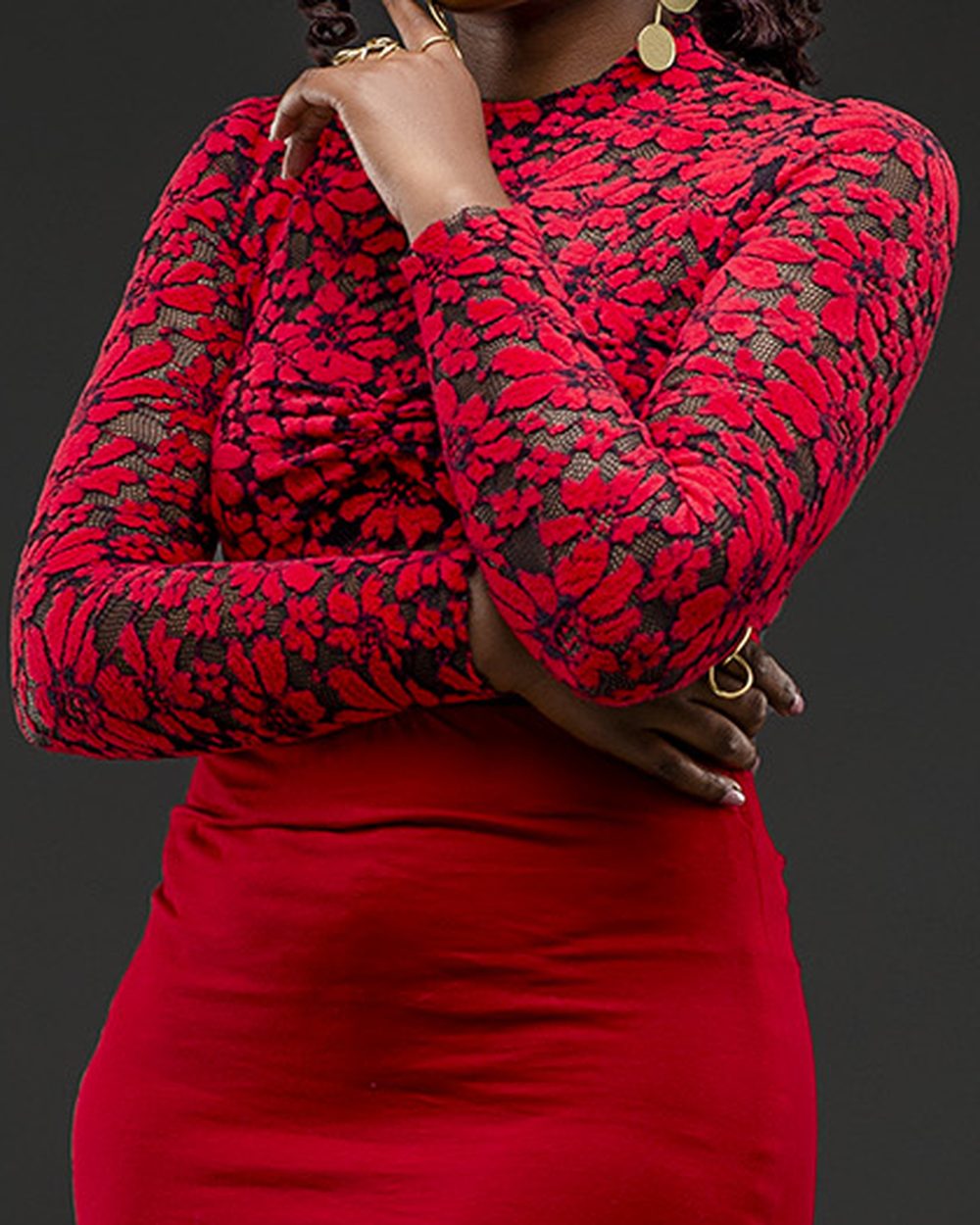 Red floral lace bodice and sleeves