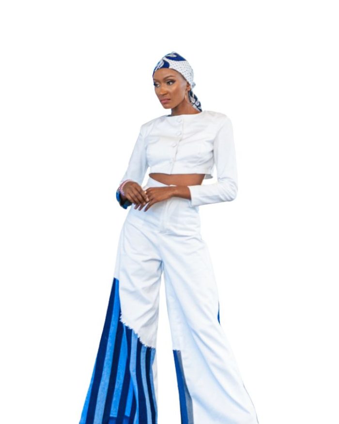 RTW 2025, Look 2: White Cropped Top & Panel Pants