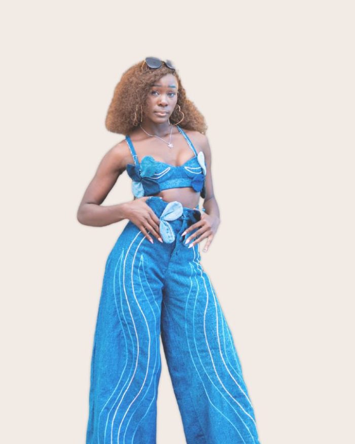 RTW 2025, Look 3: Piped Denim Corset & Wide Leg Pants